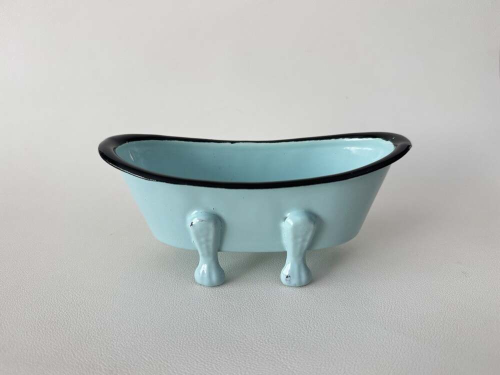 Vintage Mini Clawfoot Bathtub Soap Dish Blue Enamel Metal Farmhouse Decor